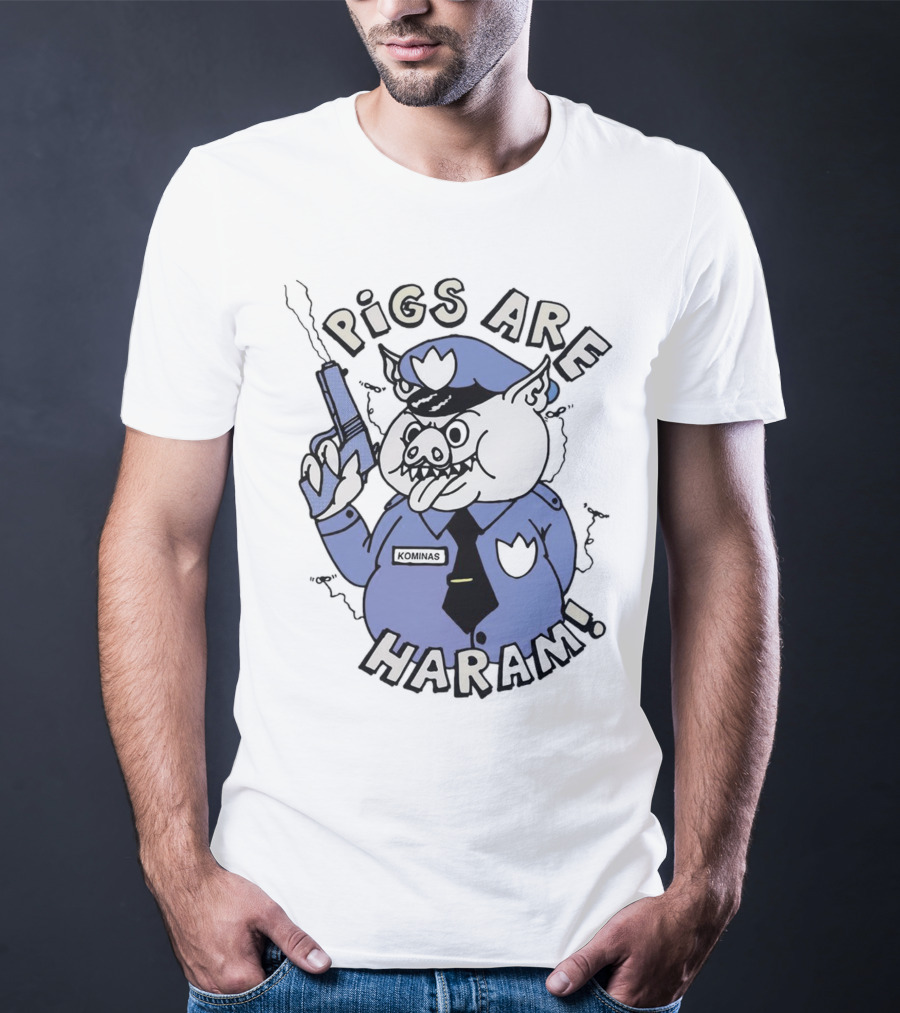 Pigs Are Haram Kominas Smoking Cartoon Police Pig T-Shirt
