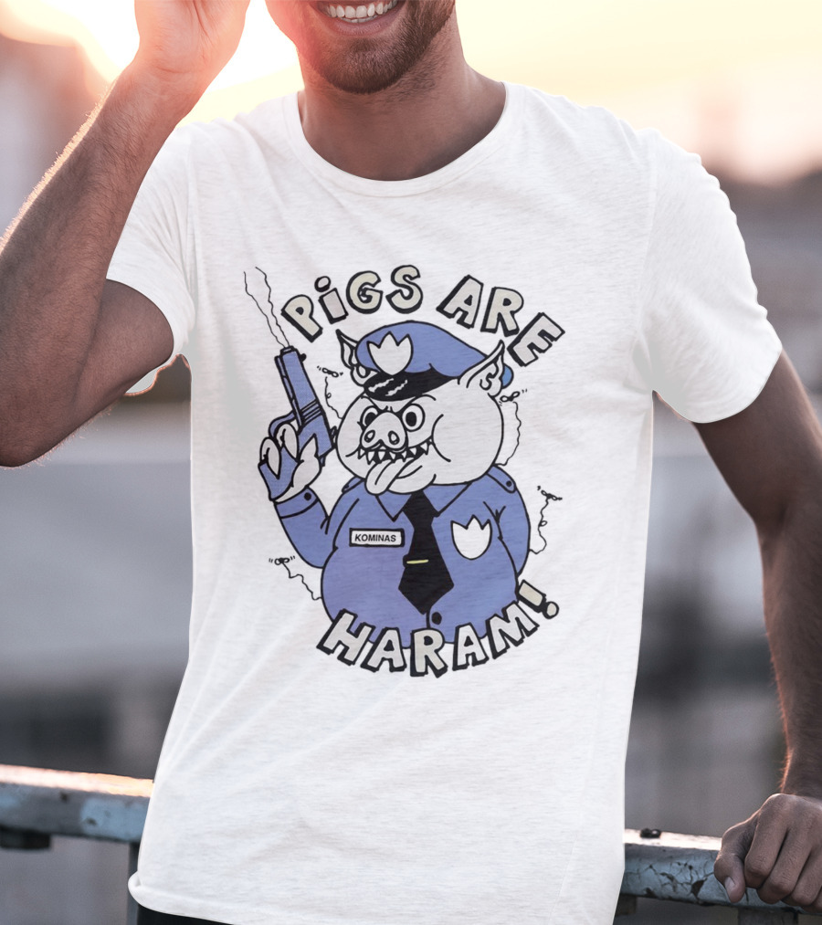 Pigs Are Haram Kominas Smoking Cartoon Police Pig T-Shirt