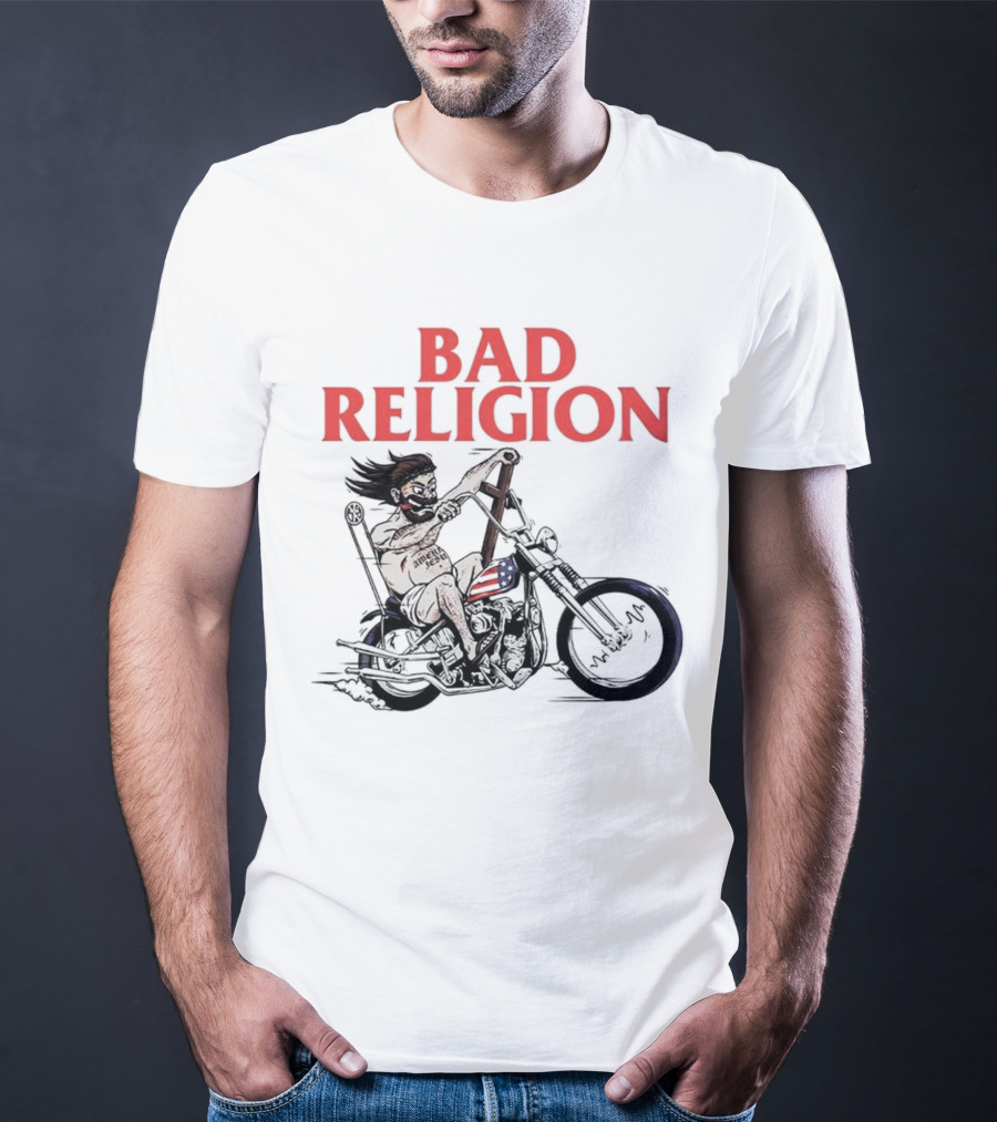 Bad Religion Motorcycle Rider With American Flag Details T-Shirt