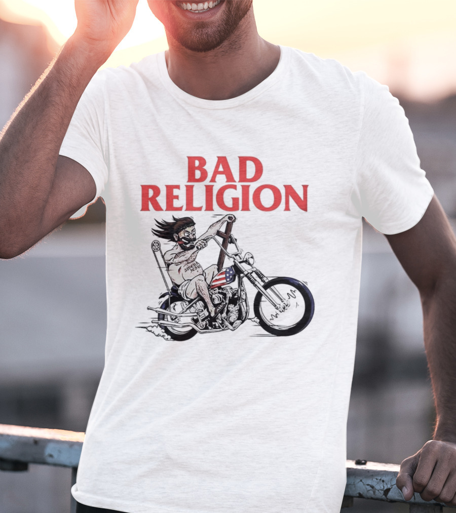 Bad Religion Motorcycle Rider With American Flag Details T-Shirt