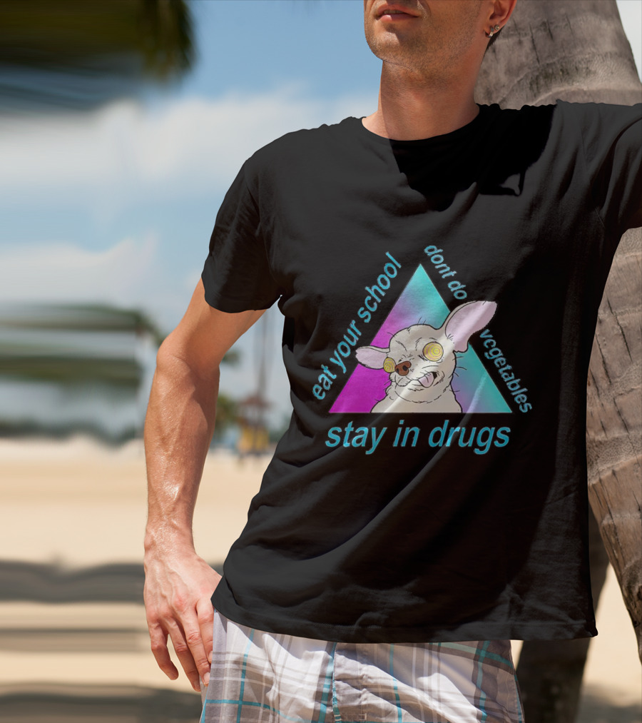 Stay In Drugs Eat Your School Don’t Do Vegetables Trippy Dog Triangle T-Shirt