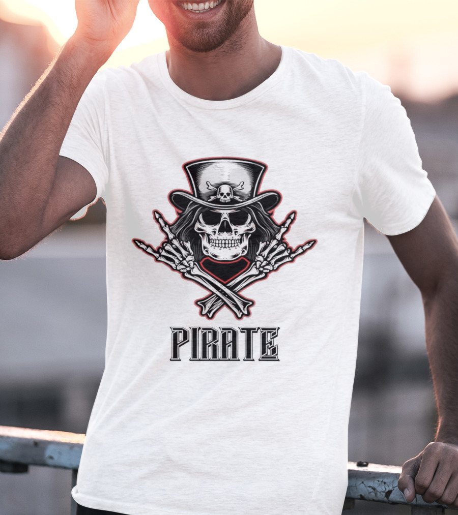 Skull Pirate With Hat And Crossed Bones T-Shirt