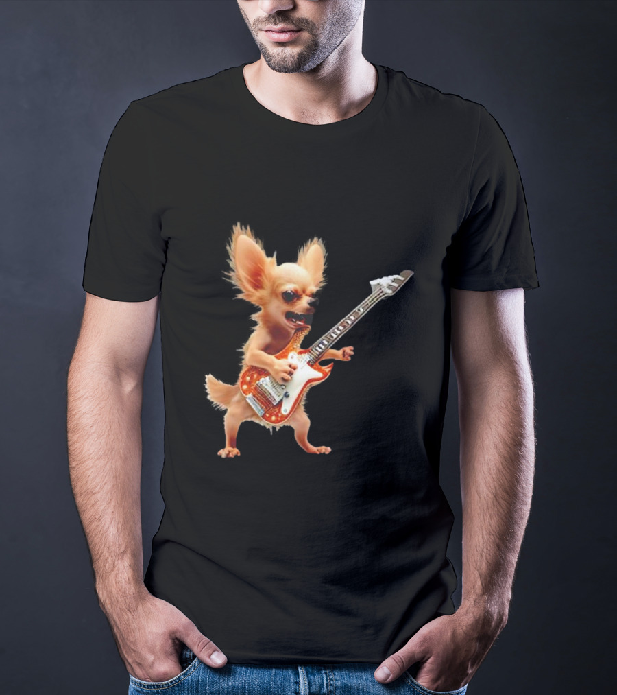 Chihuahua Playing Electric Guitar Rockstar T-Shirt