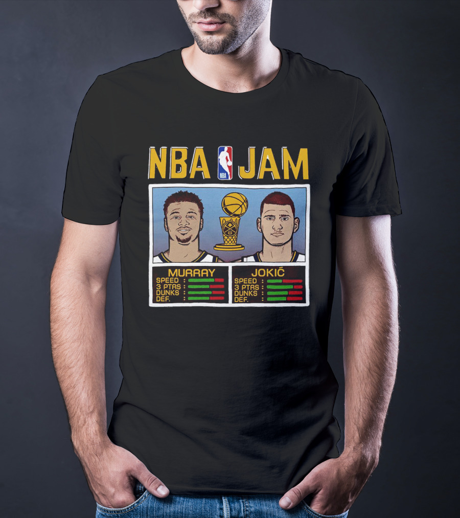 NBA Jam Nikola Jokic Jamal Murray Denver Nuggets Basketball Game Stats T-Shirt