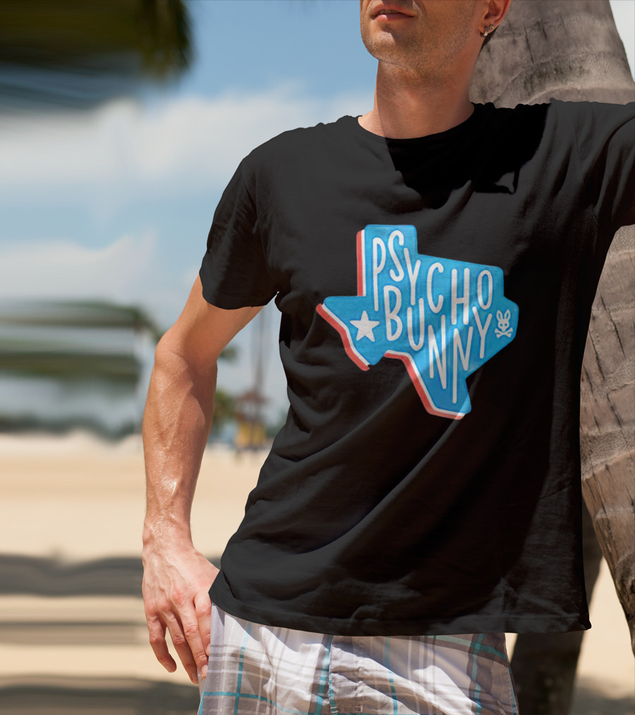 Psycho Bunny Texas State Blue Red Star Skull T-Shirt