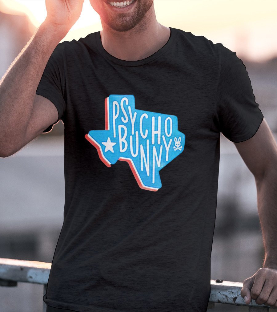 Psycho Bunny Texas State Blue Red Star Skull T-Shirt