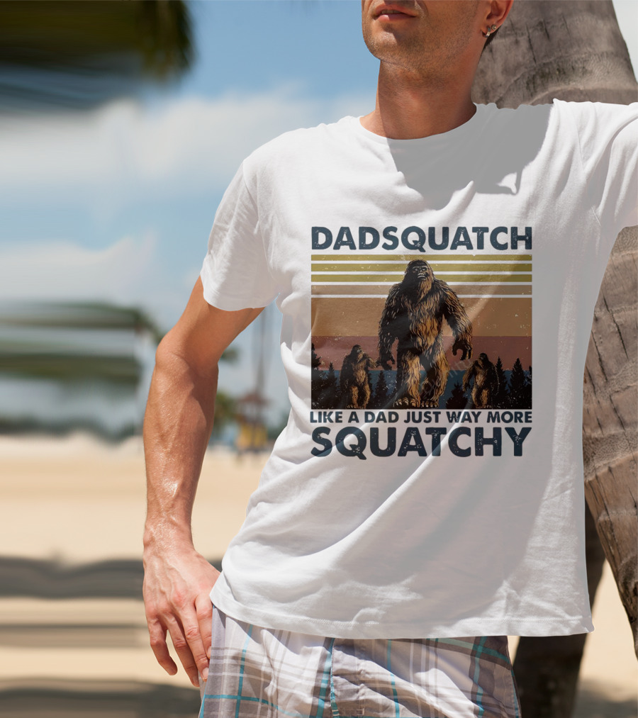 Dadsquatch Like A Dad Just Way More Squatchy Vintage Father's Day Retro Sunset T-Shirt