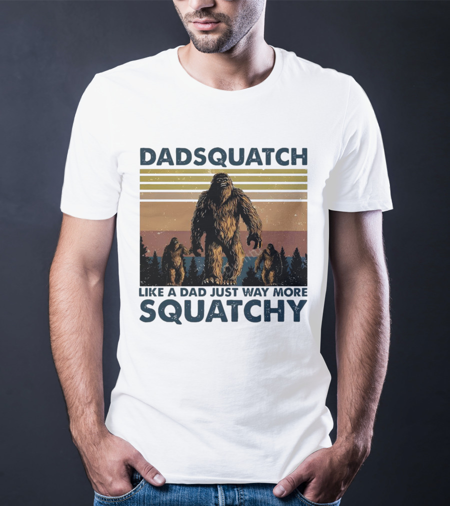 Dadsquatch Like A Dad Just Way More Squatchy Vintage Father's Day Retro Sunset T-Shirt
