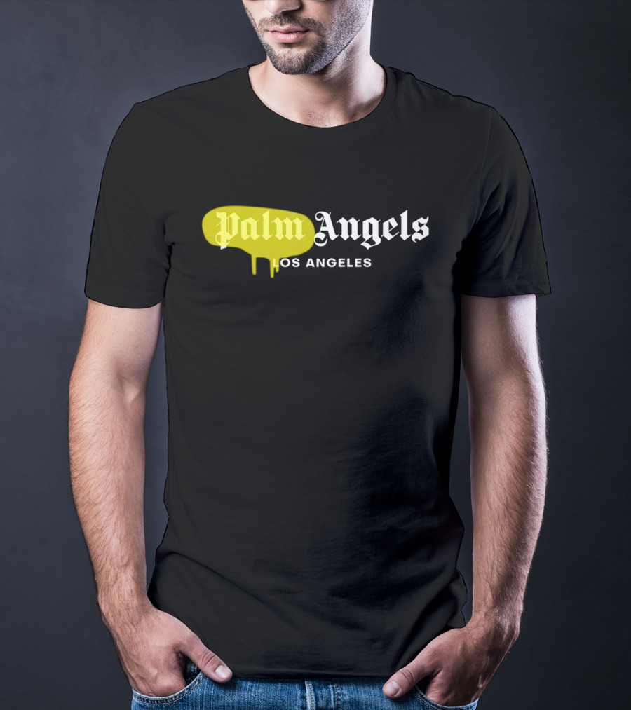 Palm Angels Los Angeles Yellow Paint Drip Text T-Shirt