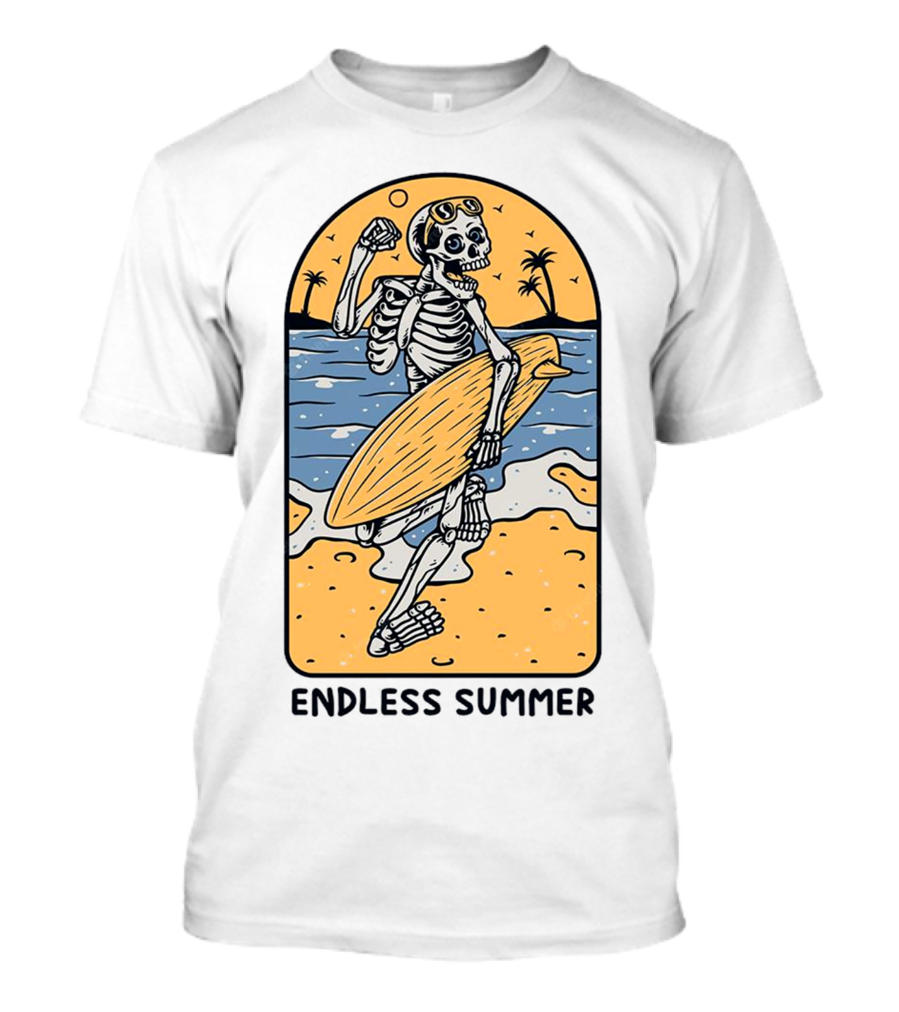 Skeleton Surfer Endless Summer Beach Vibes T-Shirt