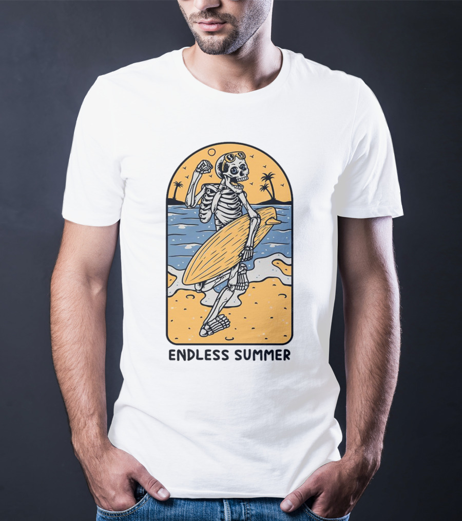 Skeleton Surfer Endless Summer Beach Vibes T-Shirt