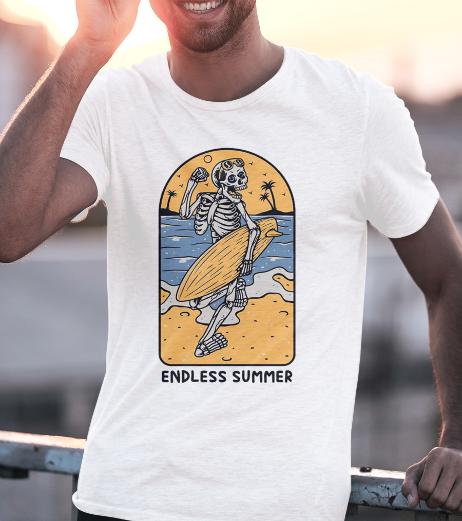 Skeleton Surfer Endless Summer Beach Vibes T-Shirt