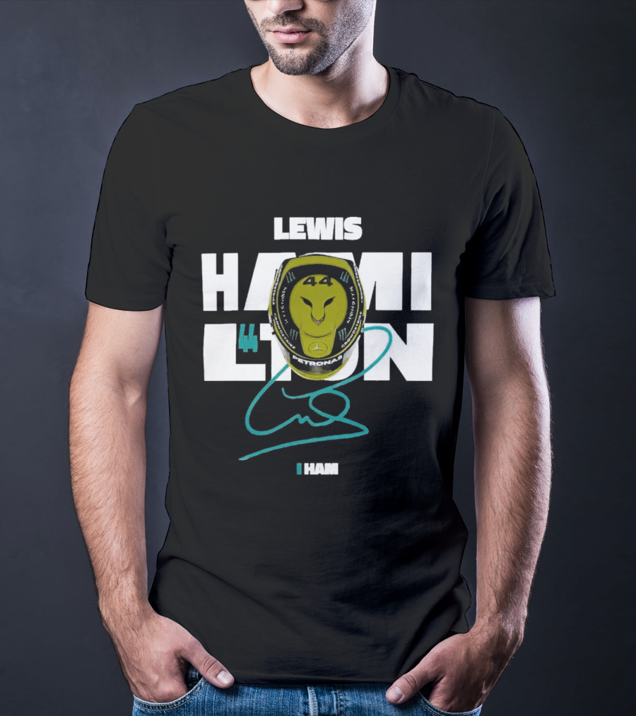 Lewis Hamilton 44 Monster Petronas Helmet Ham Signature T-Shirt