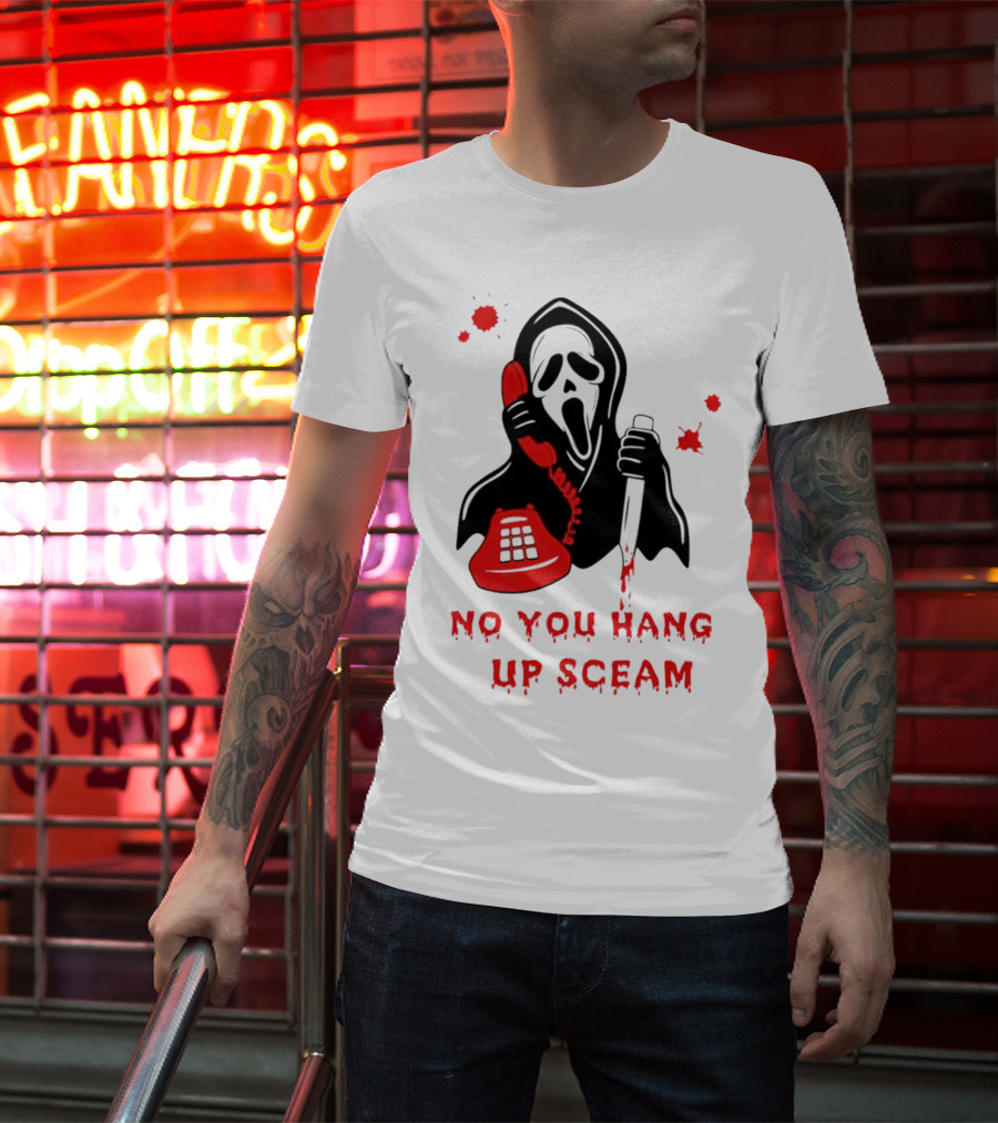 No You Hang Up Sceam Ghost Mask Red Phone Knife T-Shirt