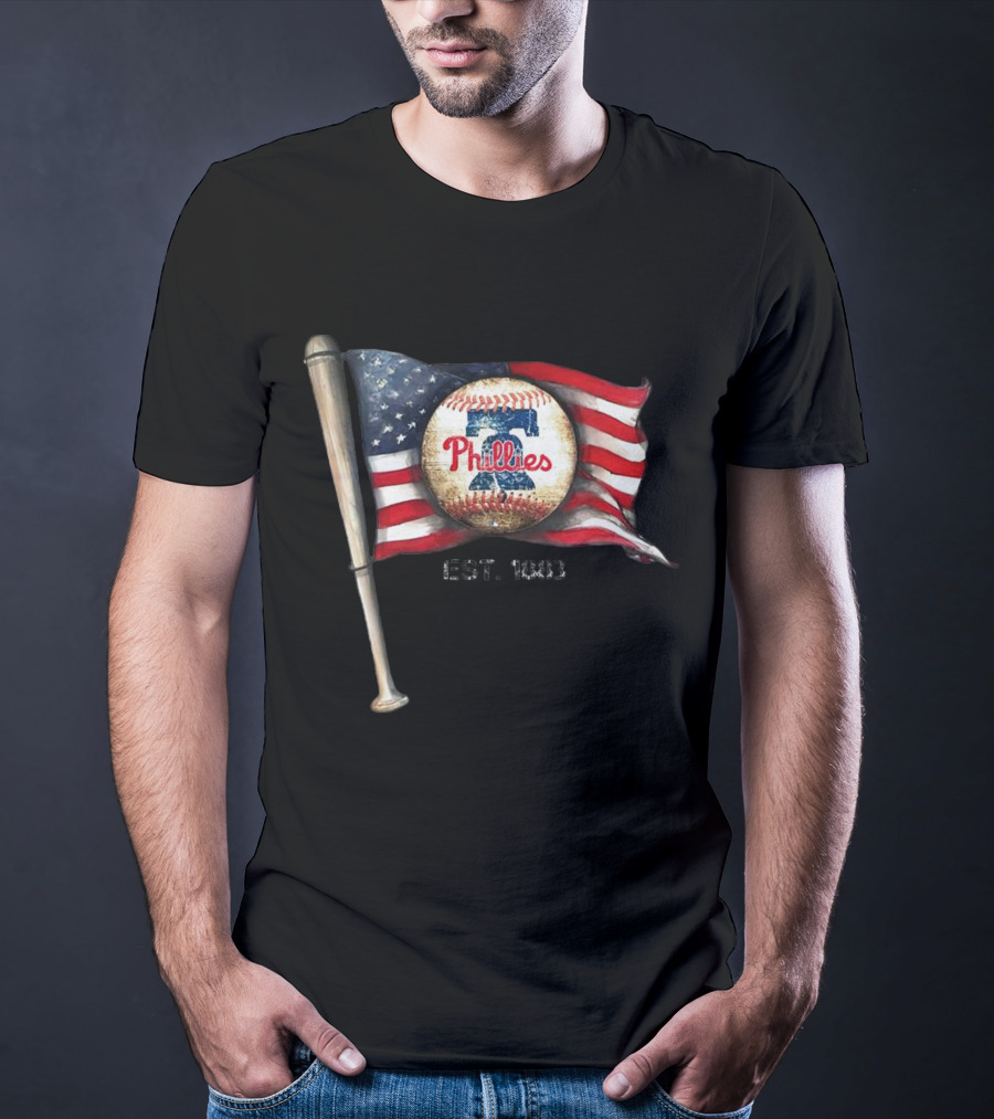 Phillies Est. 1883 American Flag Baseball Bat T-Shirt