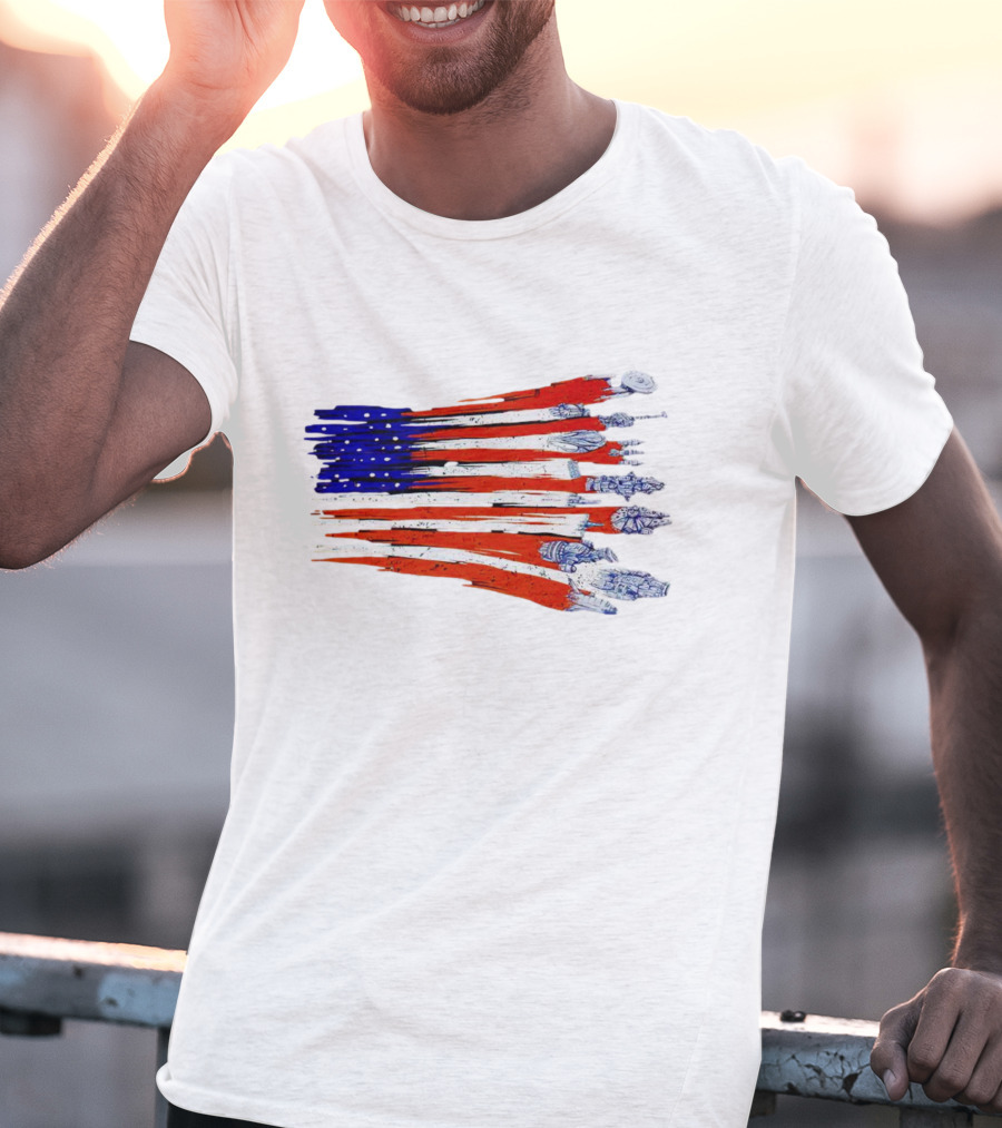 Spaceship American Flag Star Wars Starships Millennium Falcon X-Wing NASA Apollo Saturn V T-Shirt