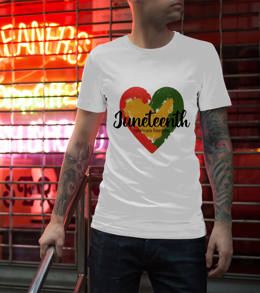 Juneteenth Celebrate Freedom Heart With Red Yellow Green Colors T-Shirt