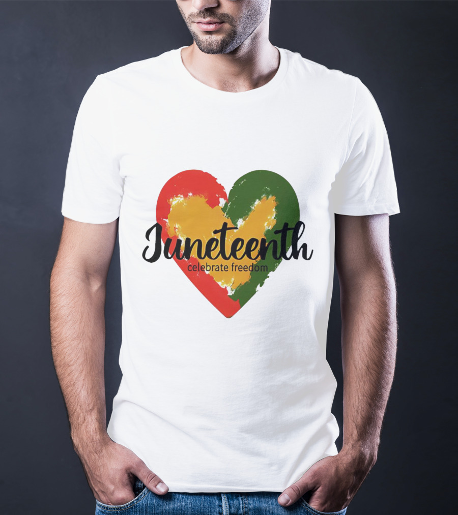 Juneteenth Celebrate Freedom Heart With Red Yellow Green Colors T-Shirt