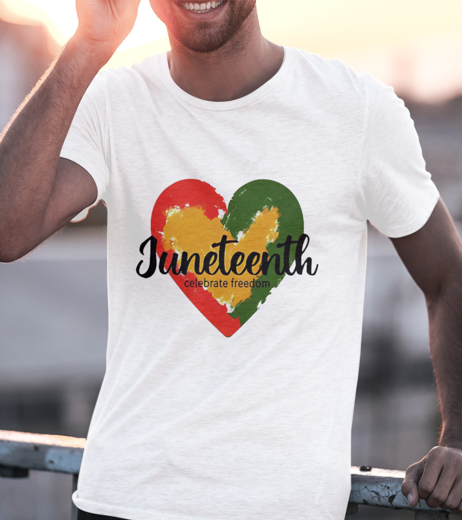 Juneteenth Celebrate Freedom Heart With Red Yellow Green Colors T-Shirt