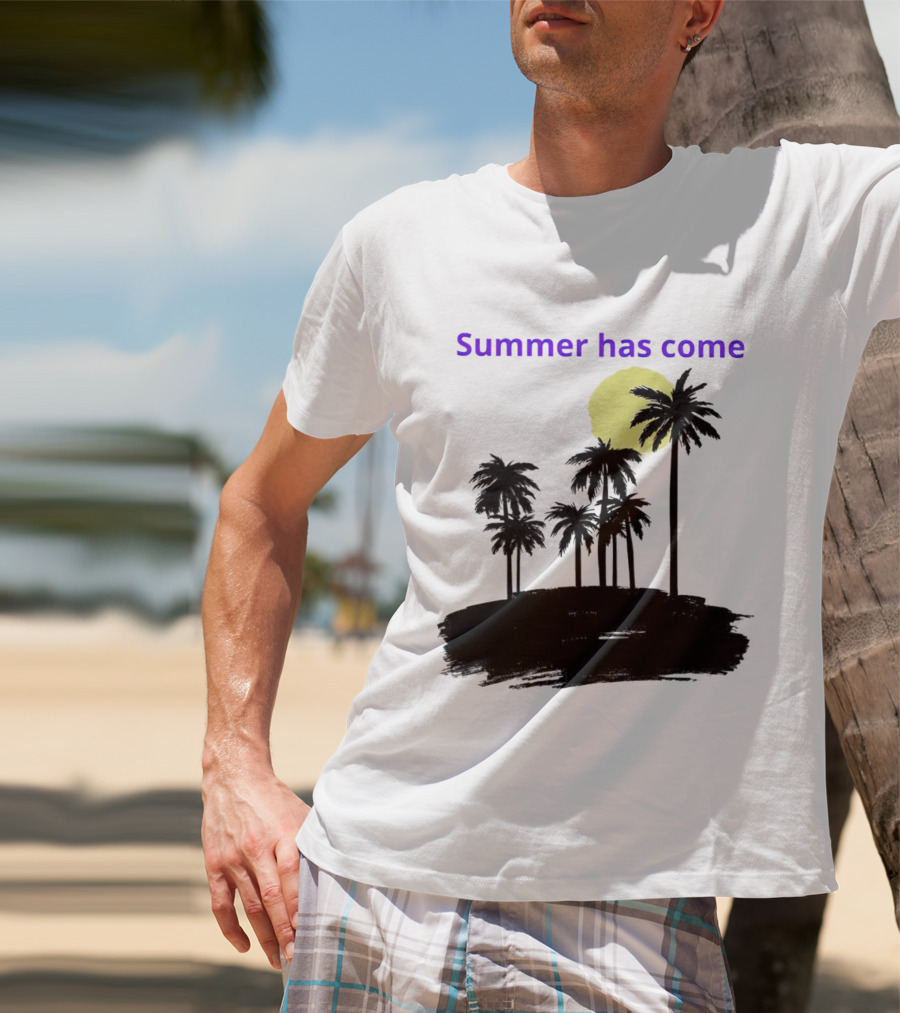 Summer Has Come Tropical Palm Silhouette Moonlit Evening T-Shirt
