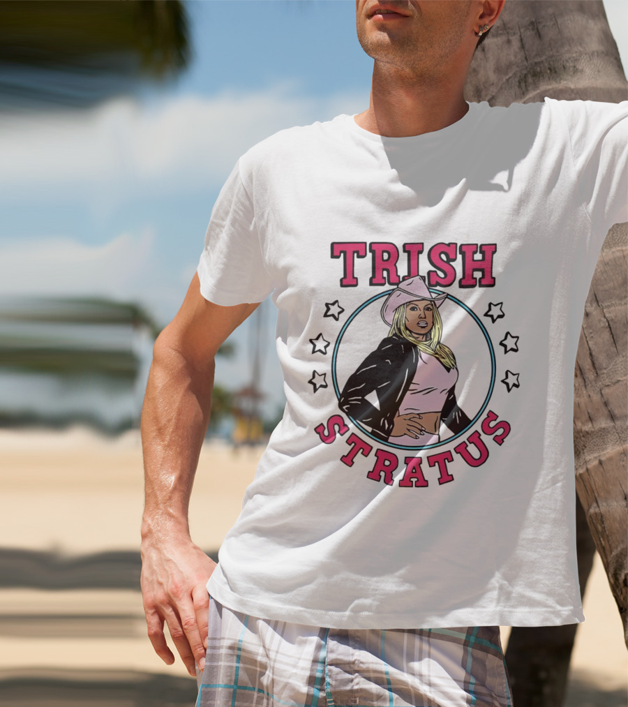 Trish Stratus Pink Cowboy Hat Black Jacket Stars T-Shirt