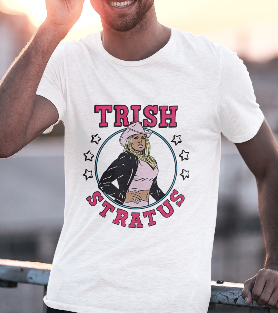 Trish Stratus Pink Cowboy Hat Black Jacket Stars T-Shirt
