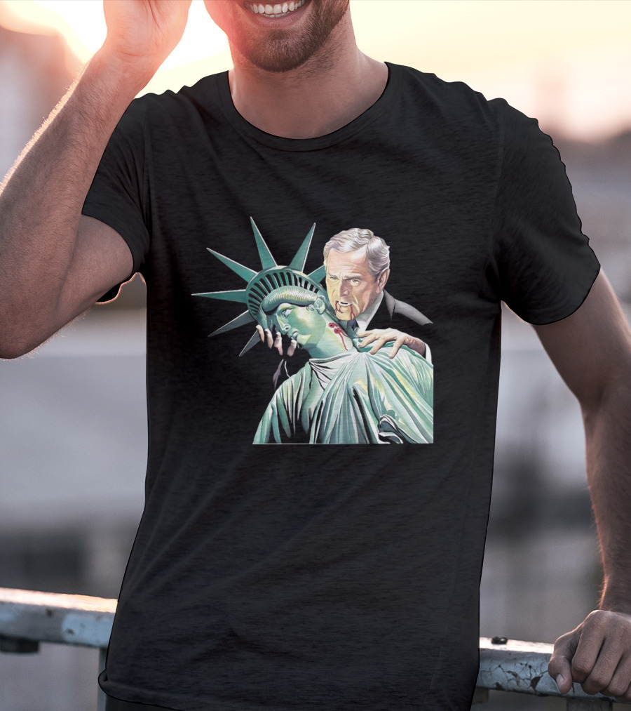 George Bush As Vampire Biting Statue Of Liberty T-Shirt