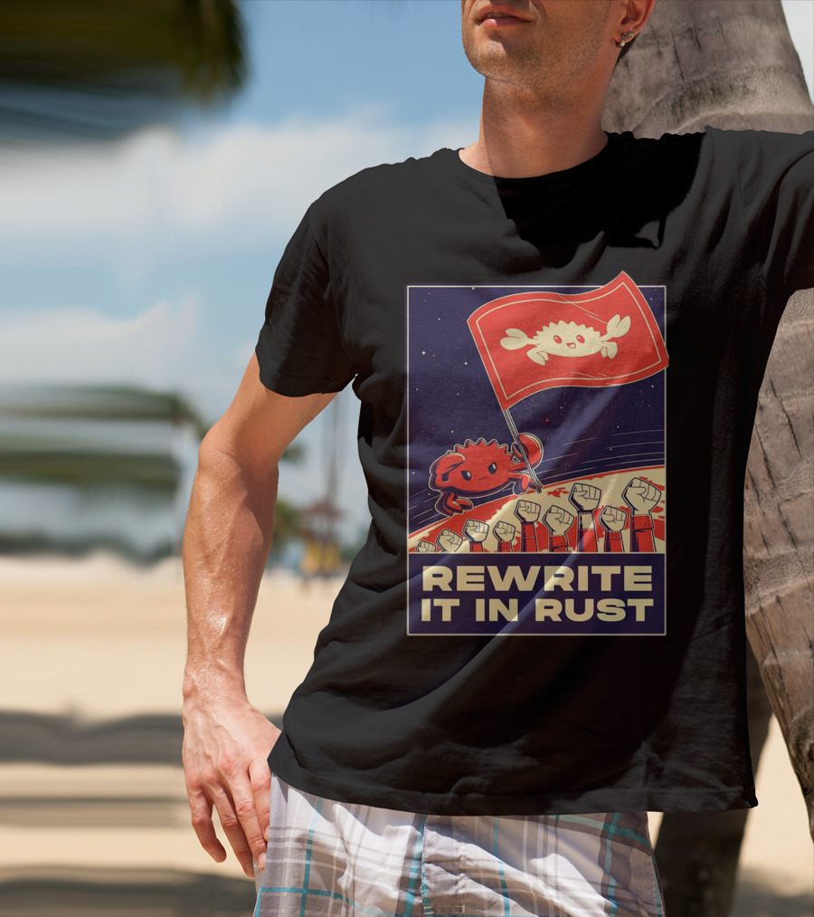 Rewrite It In Rust With Ferris Crab Flag Revolution T-Shirt