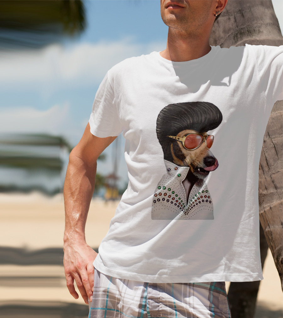 Elvis Dog Costume With Sunglasses And Rhinestone Jumpsuit T-Shirt