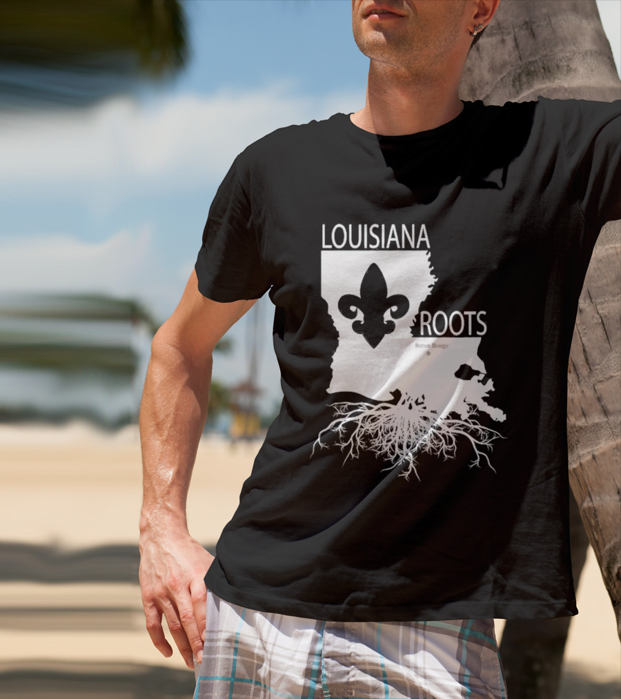 Louisiana Roots Baton Rouge Fleur-de-Lis Map And Roots T-Shirt