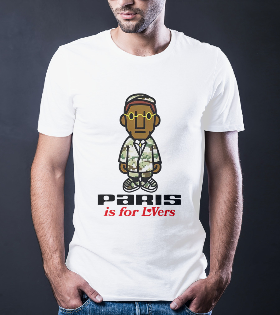 Paris Is For Lovers Cartoon Character In Camo Outfit With Glasses T-Shirt