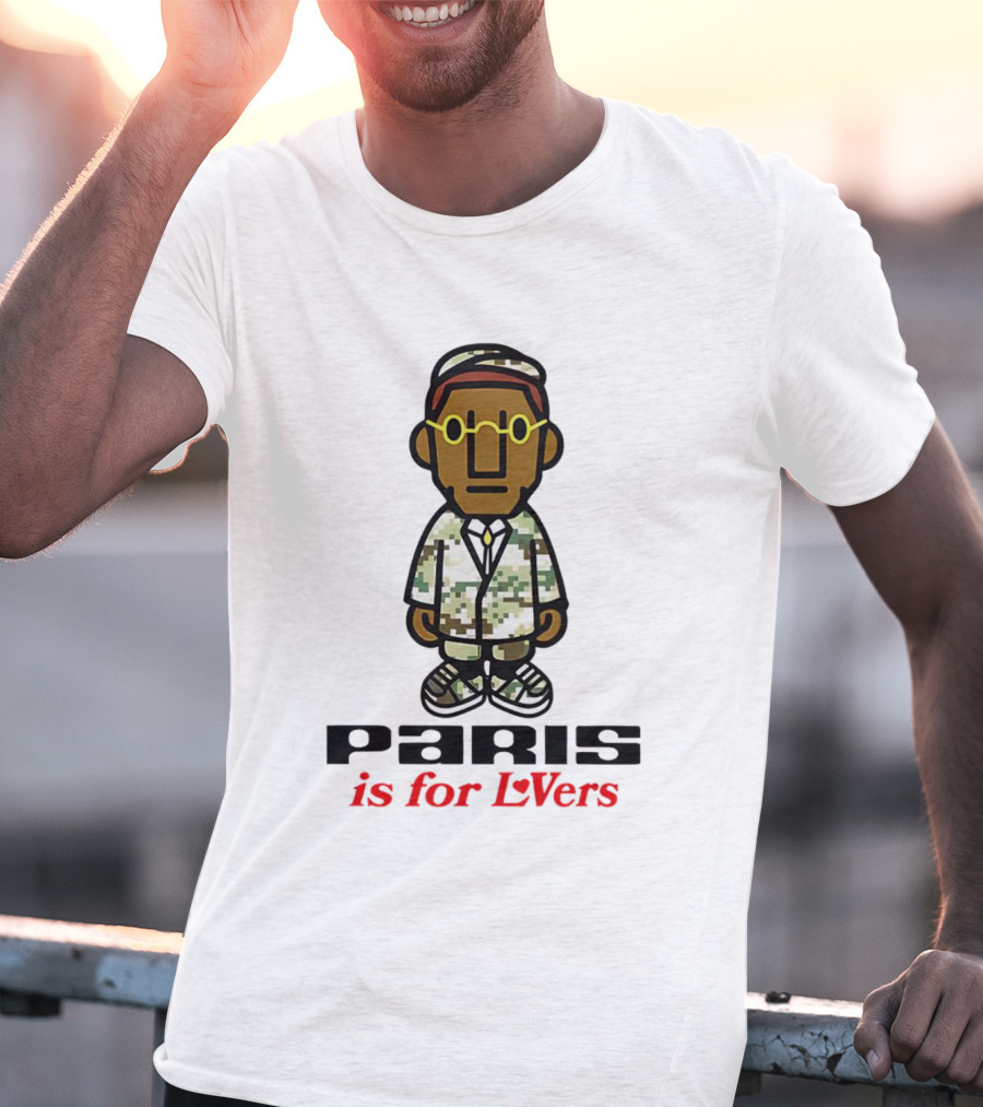 Paris Is For Lovers Cartoon Character In Camo Outfit With Glasses T-Shirt