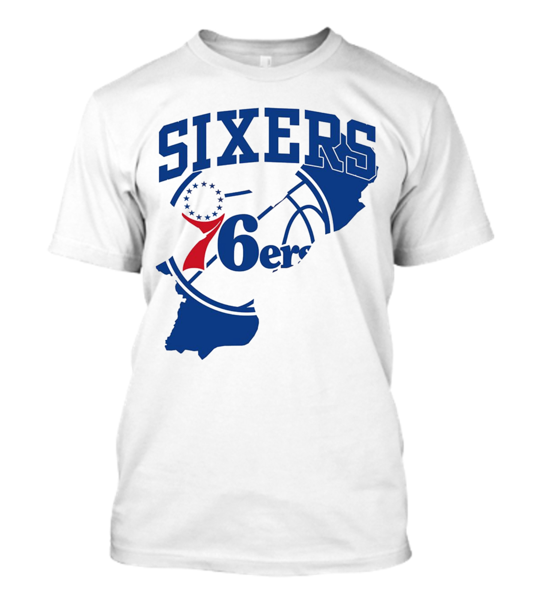 Philadelphia Sixers 76ers Map Basketball Pennsylvania Shape T-Shirt