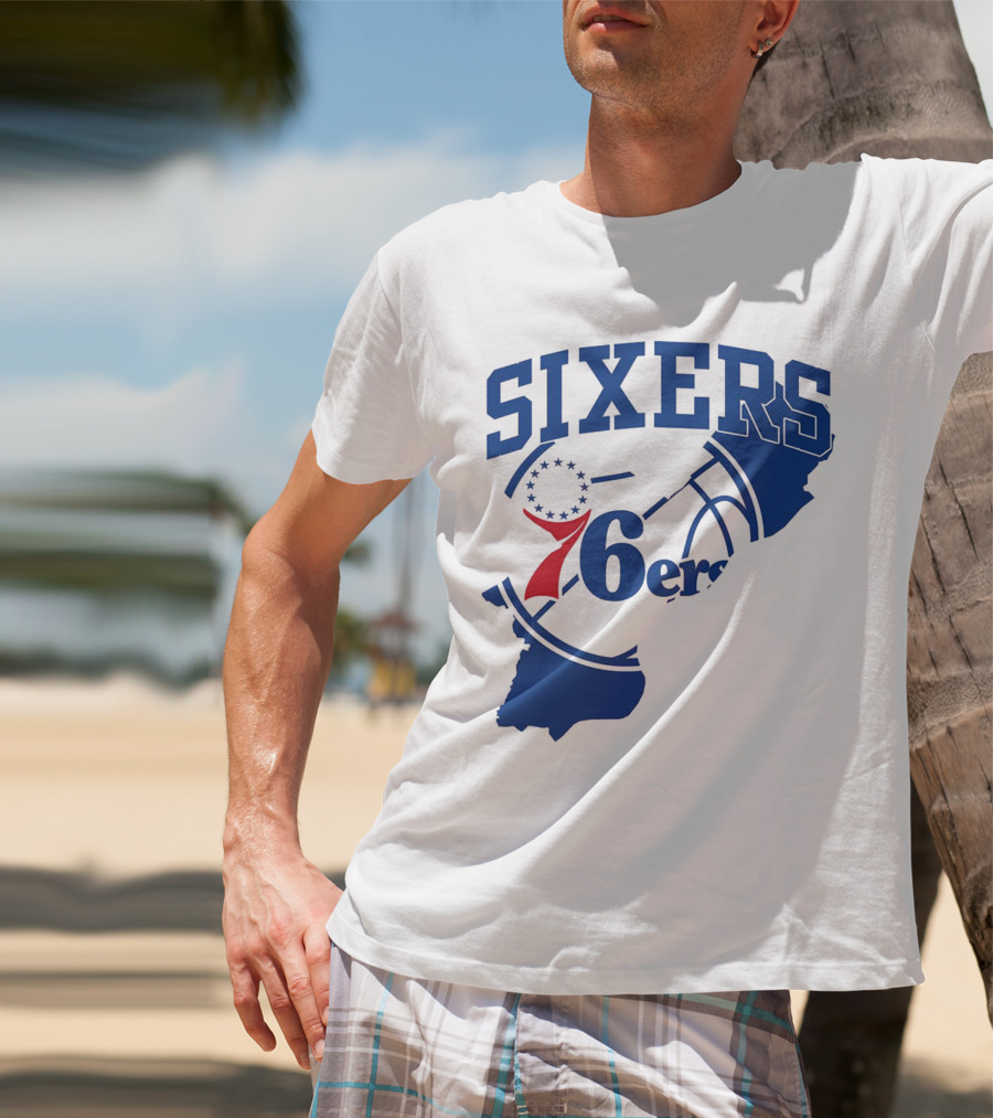 Philadelphia Sixers 76ers Map Basketball Pennsylvania Shape T-Shirt