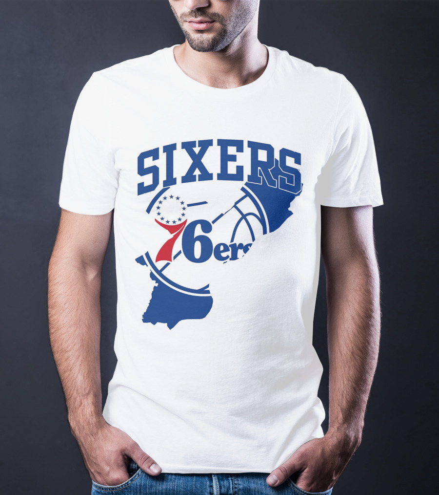 Philadelphia Sixers 76ers Map Basketball Pennsylvania Shape T-Shirt