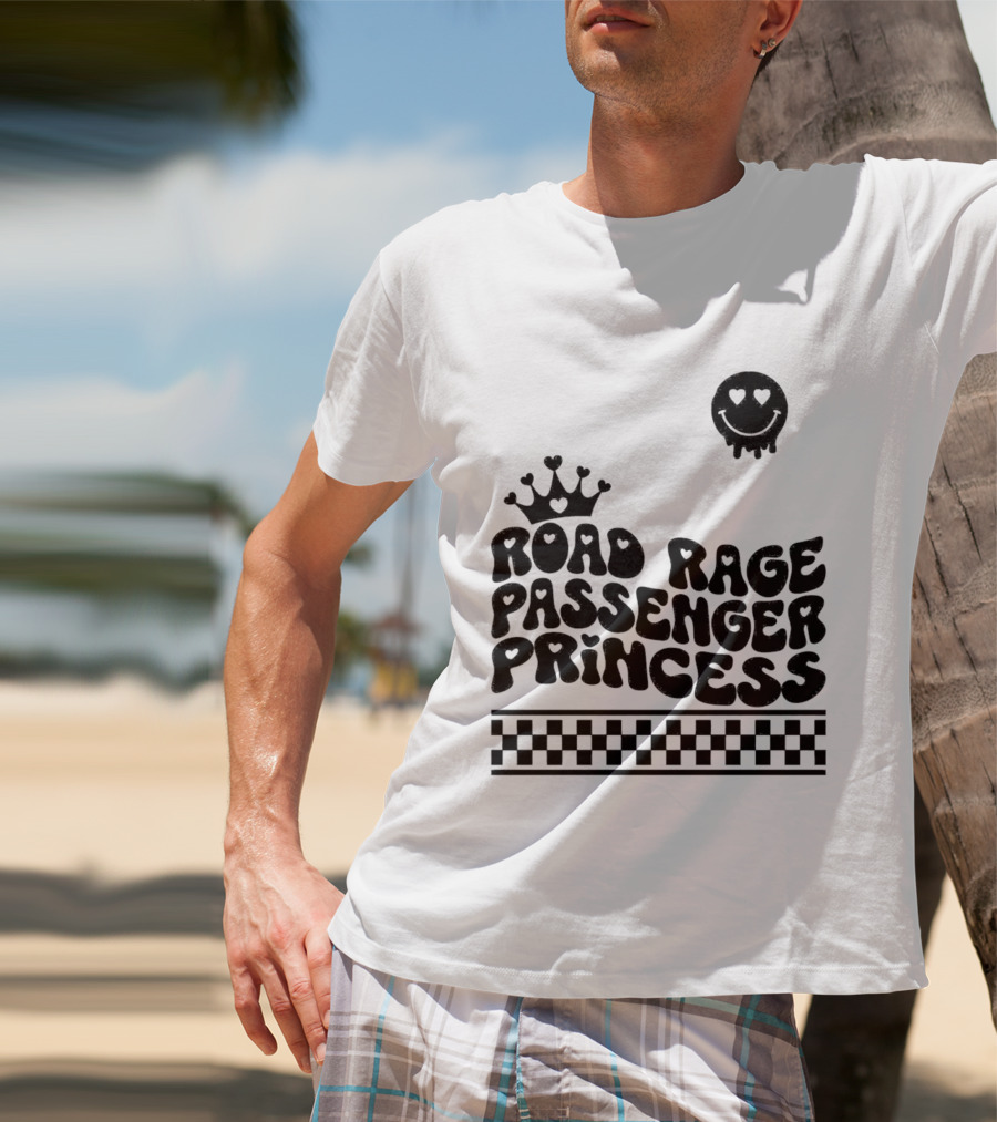 Road Rage Passenger Princess Crown Heart Smile Checkered T-Shirt