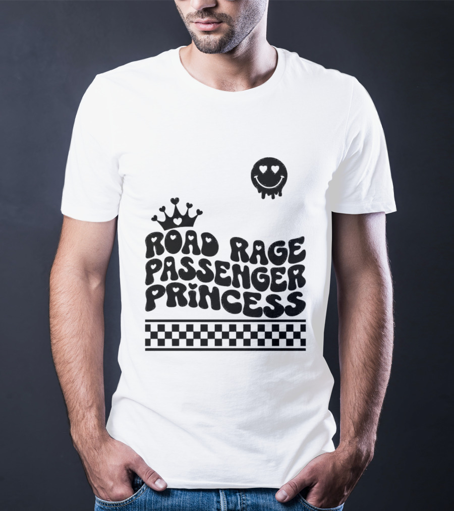 Road Rage Passenger Princess Crown Heart Smile Checkered T-Shirt