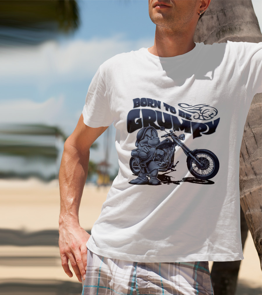 Born To Be Grumpy Motorcycle With Character And Chopper T-Shirt