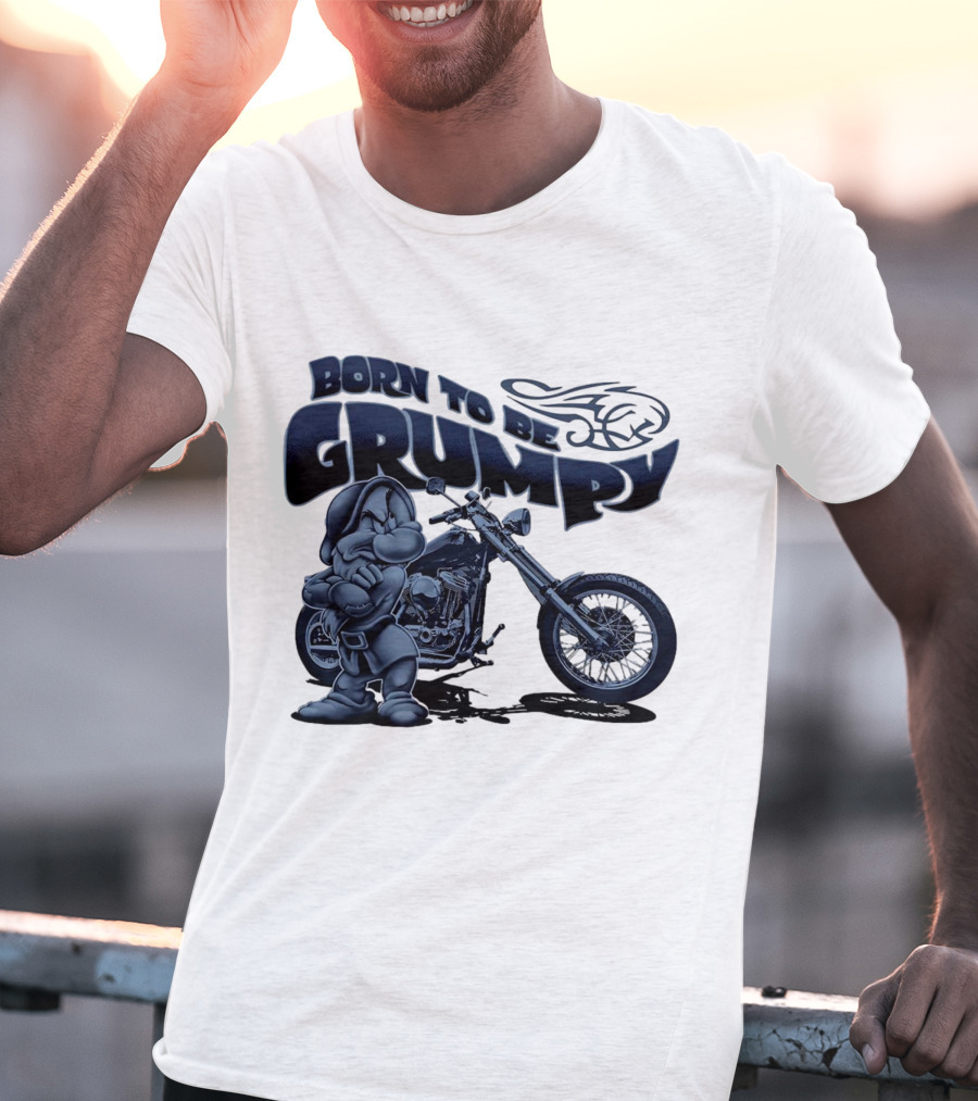 Born To Be Grumpy Motorcycle With Character And Chopper T-Shirt
