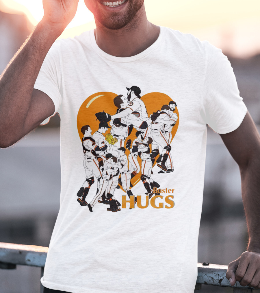 Buster Hugs San Francisco Giants Orange Heart Players Embrace T-Shirt