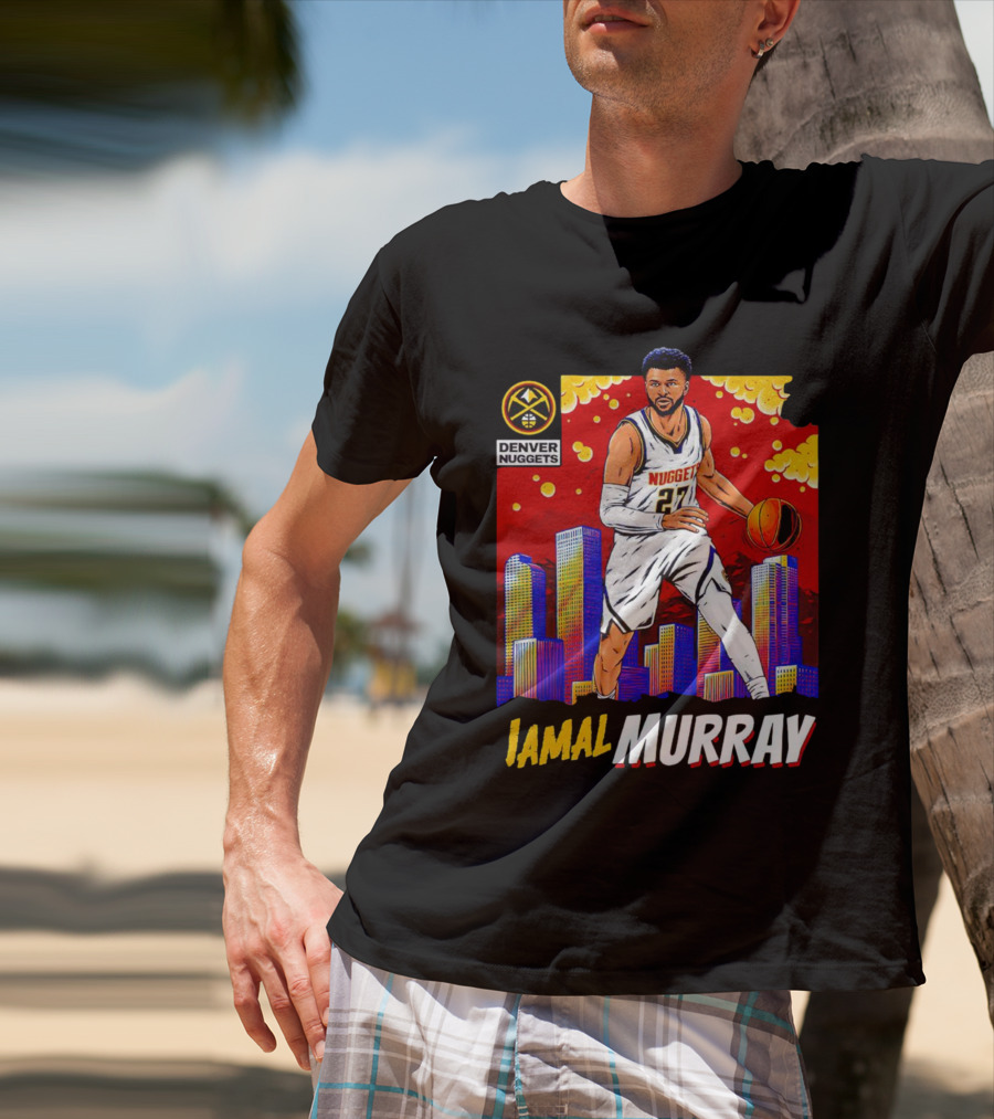Denver Nuggets Jamal Murray Basketball Skyline Comic T-Shirt