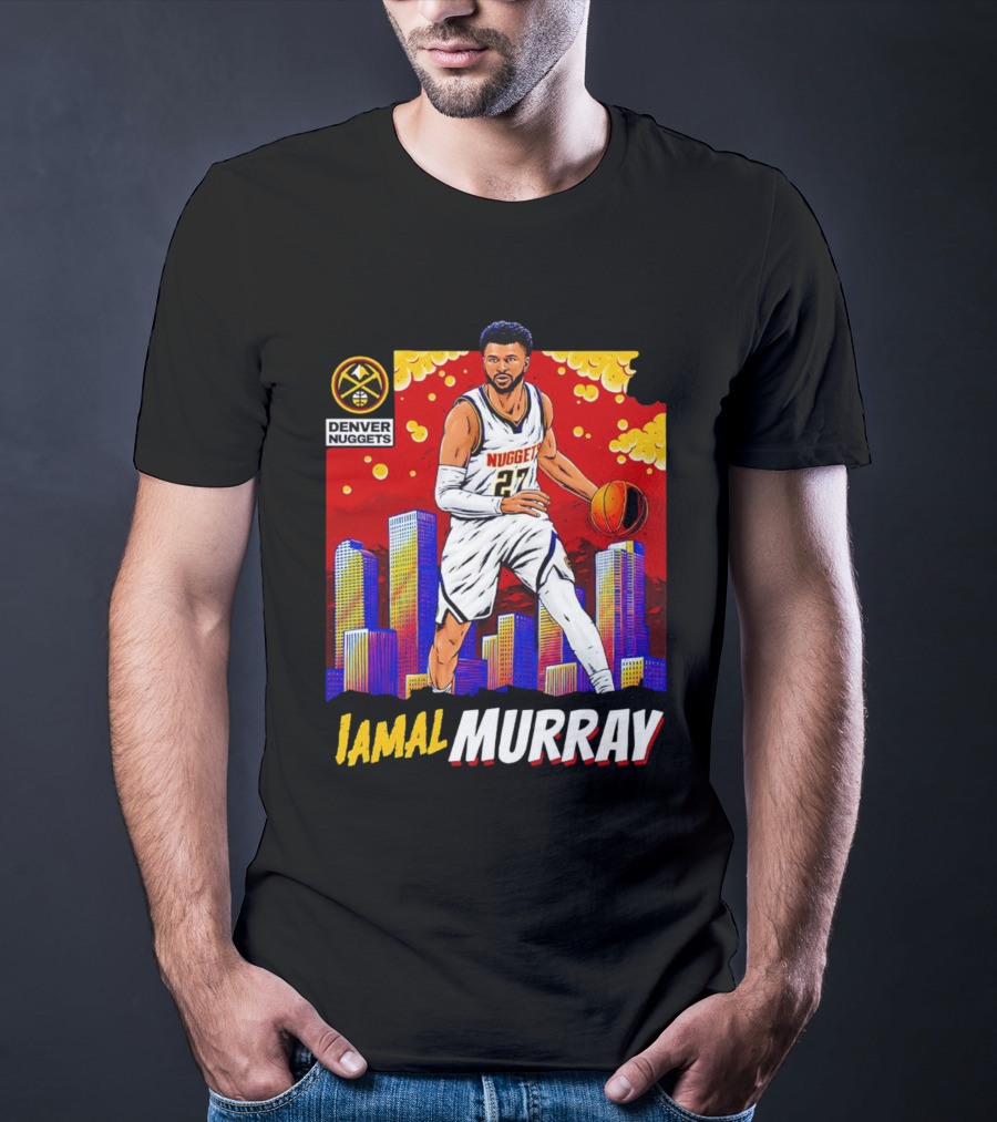 Denver Nuggets Jamal Murray Basketball Skyline Comic T-Shirt