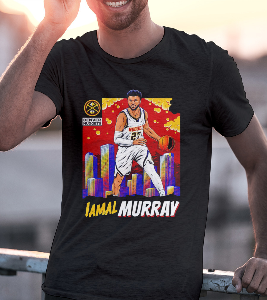 Denver Nuggets Jamal Murray Basketball Skyline Comic T-Shirt
