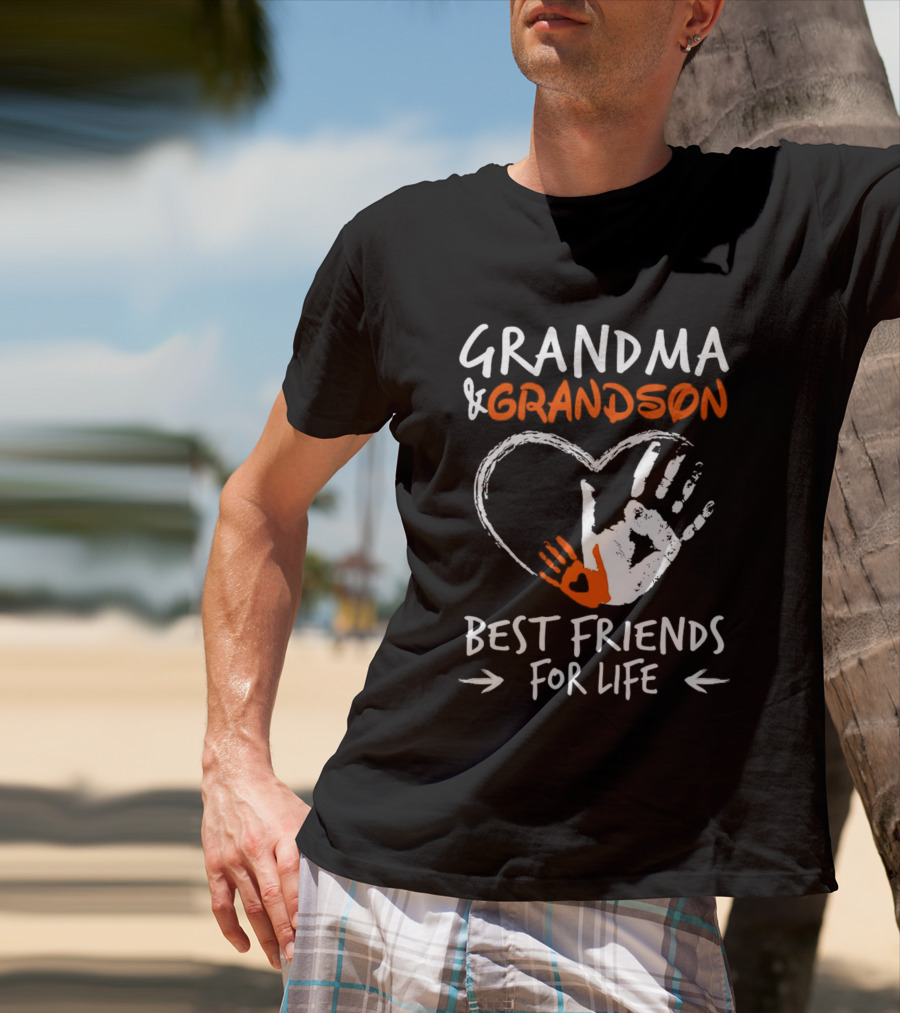 Grandma And Grandson Heart Handprints Best Friends For Life T-Shirt
