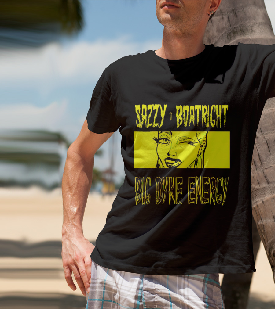 Sazzy Boatright Big Dyke Energy Winking Yellow Comic T-Shirt