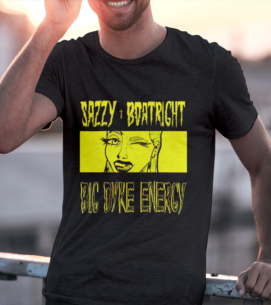 Sazzy Boatright Big Dyke Energy Winking Yellow Comic T-Shirt