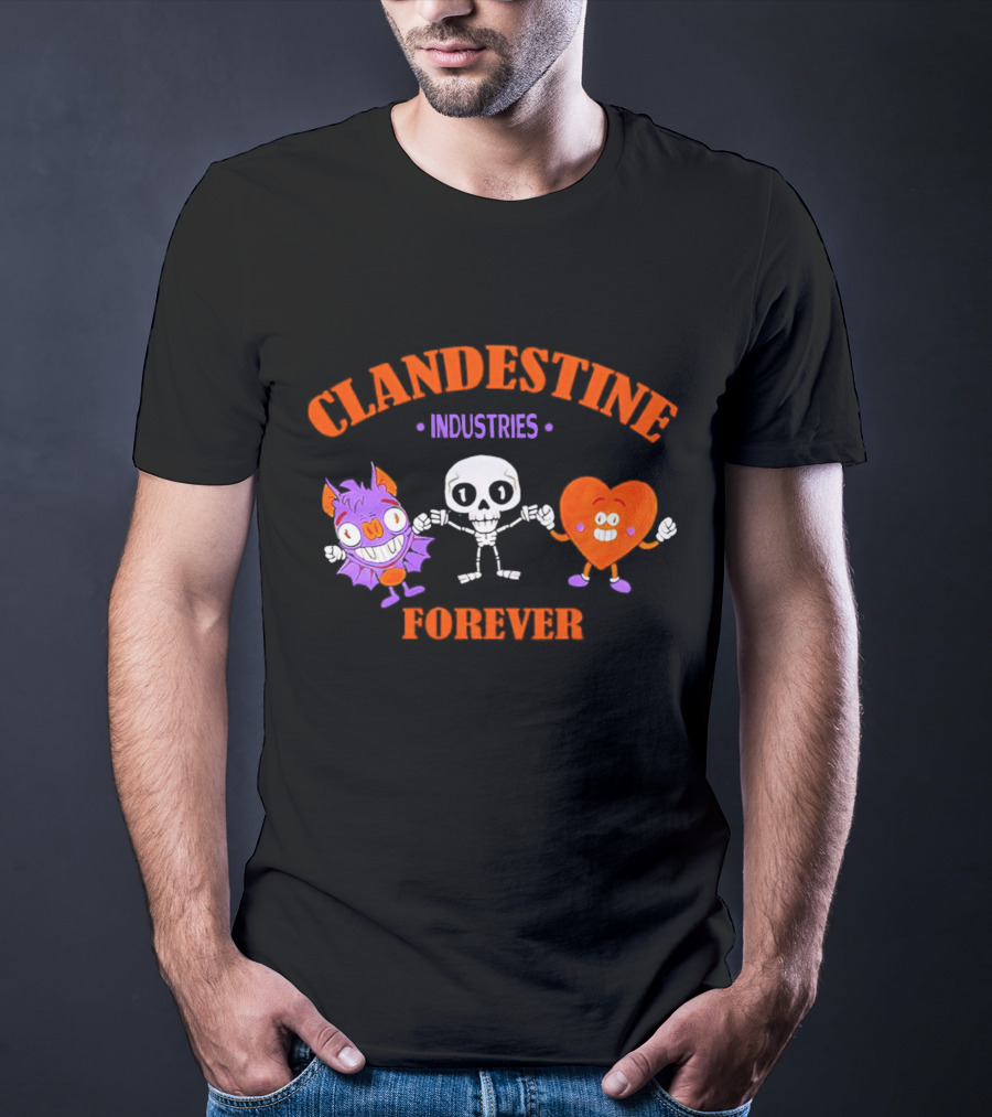 Clandestine Industries Forever Skeleton Bat Heart Characters T-Shirt