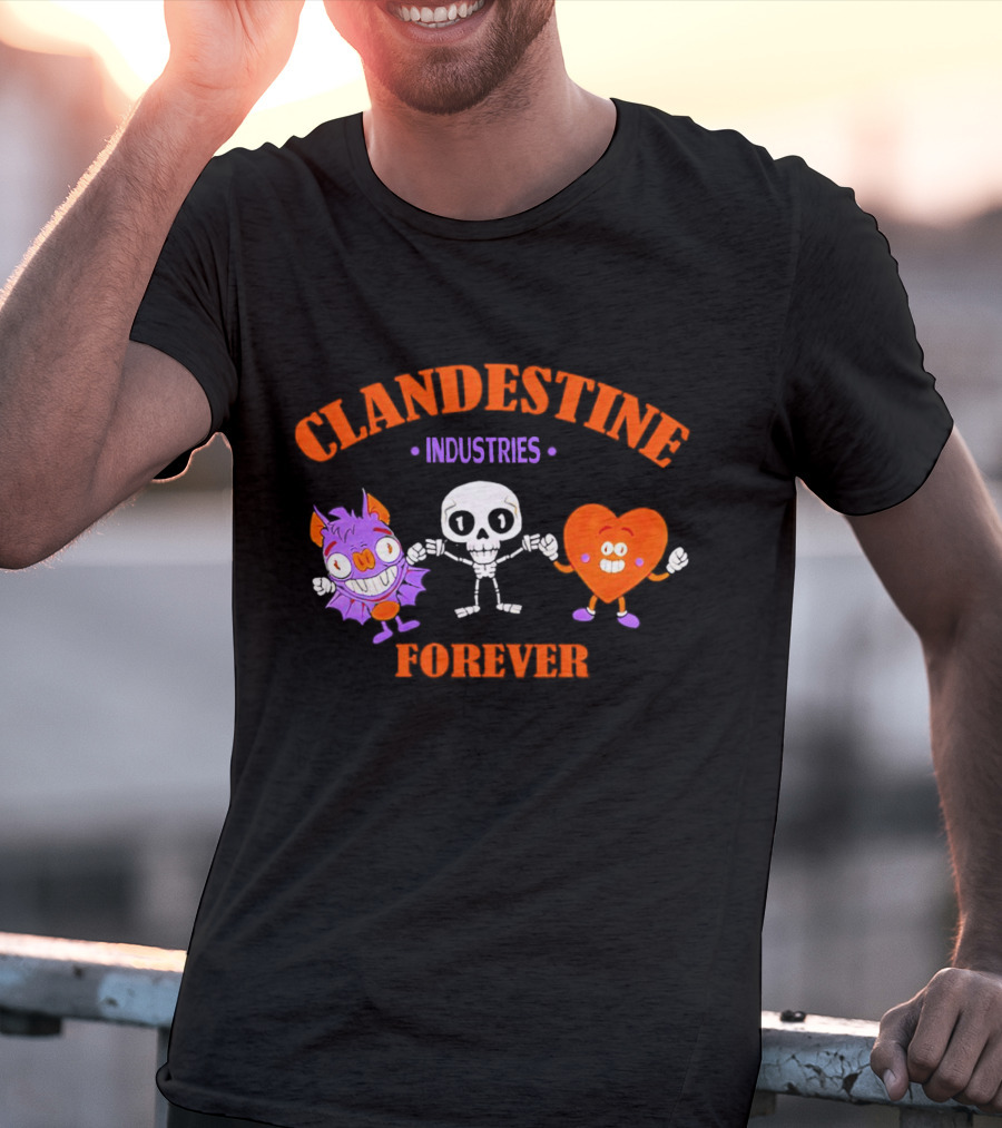 Clandestine Industries Forever Skeleton Bat Heart Characters T-Shirt