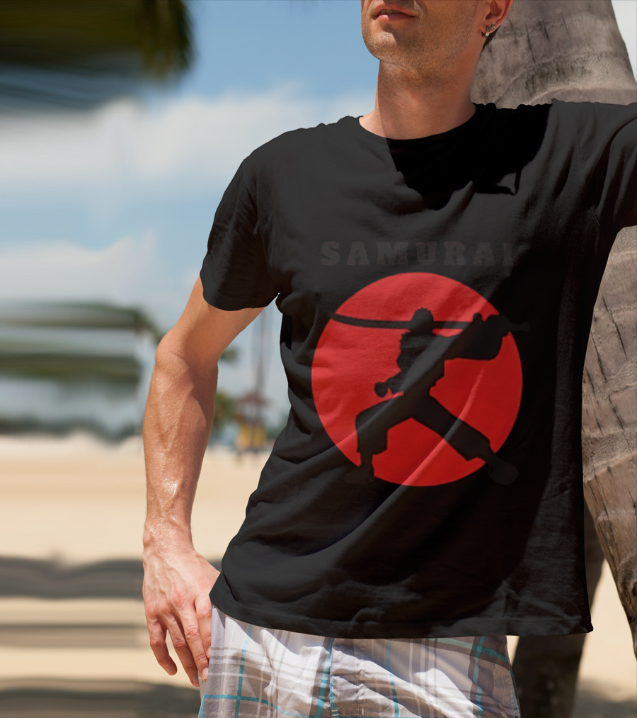 Samurai Silhouette With Red Sun Background T-Shirt