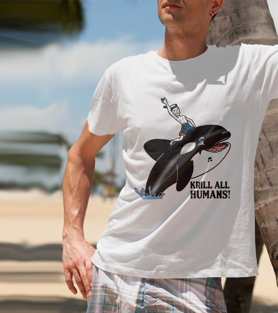 Krill All Humans Orca Rider Sailor Cartoon T-Shirt